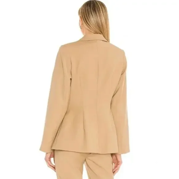 Anine Bing Ade Blazer Wool Blend Crossover Suiting Jacket Tan Beige Medium - Picture 2 of 14